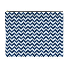 Dark Blue And White Zigzag Cosmetic Bag (XL)