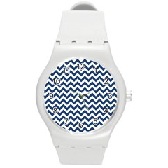 Dark Blue And White Zigzag Plastic Sport Watch (Medium)