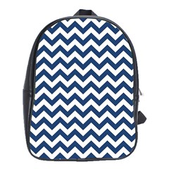 Dark Blue And White Zigzag School Bag (XL)