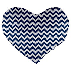 Dark Blue And White Zigzag 19  Premium Heart Shape Cushion