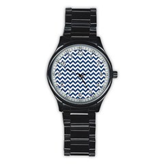 Dark Blue And White Zigzag Sport Metal Watch (Black)