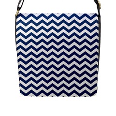 Dark Blue And White Zigzag Flap Closure Messenger Bag (Large)