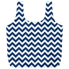 Dark Blue And White Zigzag Reusable Bag (xl) by Zandiepants