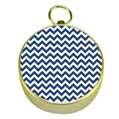 Dark Blue And White Zigzag Gold Compass