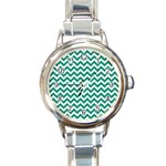 Emerald Green And White Zigzag Round Italian Charm Watch Front