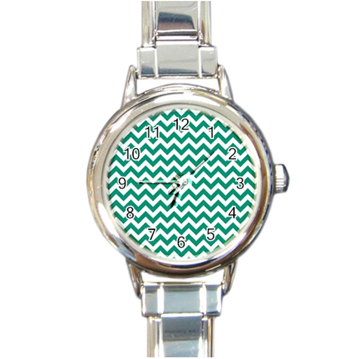 Emerald Green And White Zigzag Round Italian Charm Watch