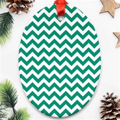 Emerald Green And White Zigzag Oval Ornament by Zandiepants