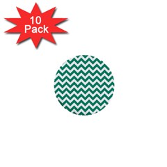 Emerald Green And White Zigzag 1  Mini Button (10 Pack) by Zandiepants