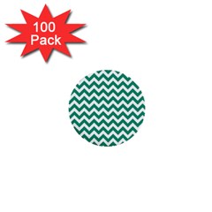 Emerald Green And White Zigzag 1  Mini Button (100 Pack) by Zandiepants