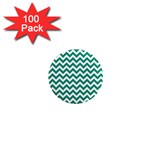 Emerald Green And White Zigzag 1  Mini Button Magnet (100 pack) Front