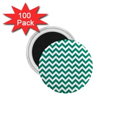 Emerald Green And White Zigzag 1 75  Button Magnet (100 Pack) by Zandiepants