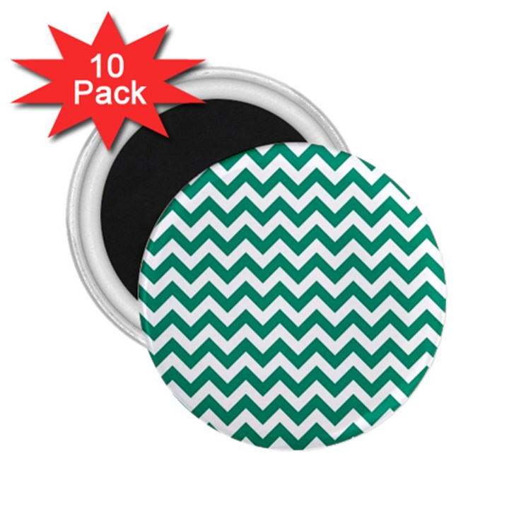 Emerald Green And White Zigzag 2.25  Button Magnet (10 pack)