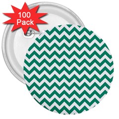 Emerald Green And White Zigzag 3  Button (100 Pack) by Zandiepants