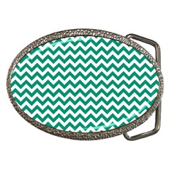 Emerald Green And White Zigzag Belt Buckle (oval) by Zandiepants