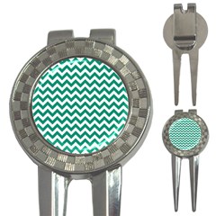 Emerald Green And White Zigzag Golf Pitchfork & Ball Marker by Zandiepants