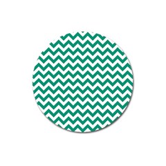 Emerald Green And White Zigzag Magnet 3  (round) by Zandiepants