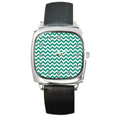 Emerald Green And White Zigzag Square Leather Watch by Zandiepants