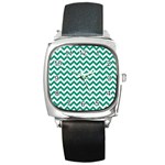 Emerald Green And White Zigzag Square Leather Watch Front