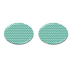 Emerald Green And White Zigzag Cufflinks (oval)