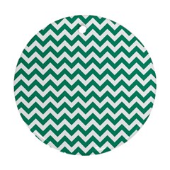 Emerald Green And White Zigzag Round Ornament (two Sides) by Zandiepants