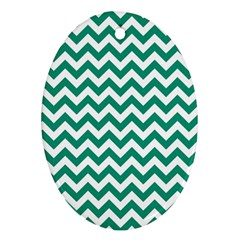 Emerald Green And White Zigzag Oval Ornament (two Sides) by Zandiepants