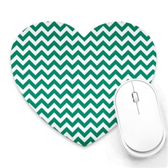 Emerald Green And White Zigzag Mouse Pad (heart) by Zandiepants