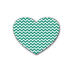 Emerald Green And White Zigzag Drink Coasters (heart) by Zandiepants