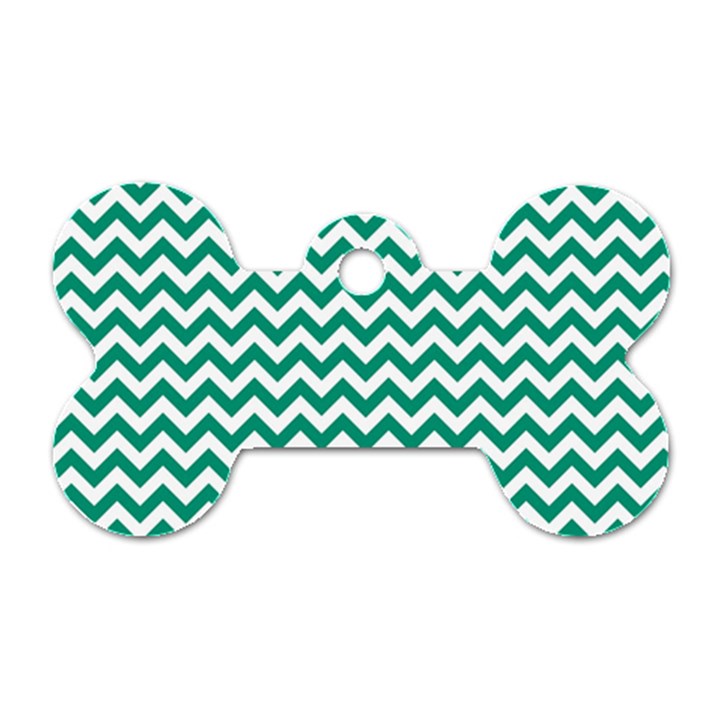 Emerald Green And White Zigzag Dog Tag Bone (One Sided)