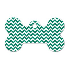 Emerald Green And White Zigzag Dog Tag Bone (two Sided)