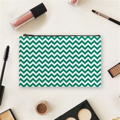 Emerald Green And White Zigzag Cosmetic Bag (medium) by Zandiepants