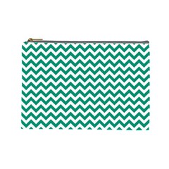 Emerald Green And White Zigzag Cosmetic Bag (large) by Zandiepants