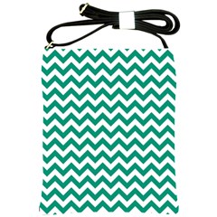 Emerald Green And White Zigzag Shoulder Sling Bag by Zandiepants