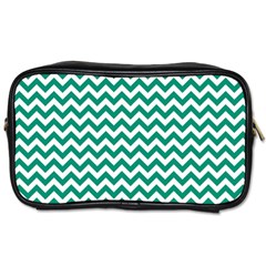 Emerald Green And White Zigzag Travel Toiletry Bag (two Sides) by Zandiepants