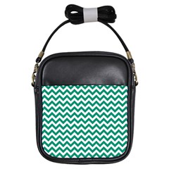 Emerald Green And White Zigzag Girl s Sling Bag by Zandiepants