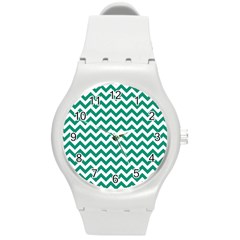 Emerald Green And White Zigzag Plastic Sport Watch (medium) by Zandiepants