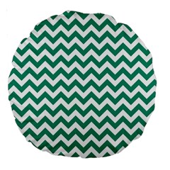 Emerald Green And White Zigzag 18  Premium Round Cushion  by Zandiepants