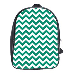 Emerald Green And White Zigzag School Bag (xl) by Zandiepants