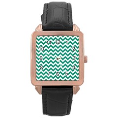 Emerald Green And White Zigzag Rose Gold Leather Watch 