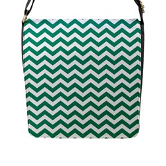 Emerald Green And White Zigzag Flap Closure Messenger Bag (large) by Zandiepants