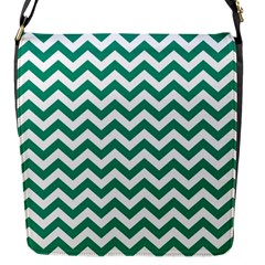 Emerald Green And White Zigzag Flap Closure Messenger Bag (small) by Zandiepants