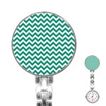 Emerald Green And White Zigzag Stainless Steel Nurses Watch Front