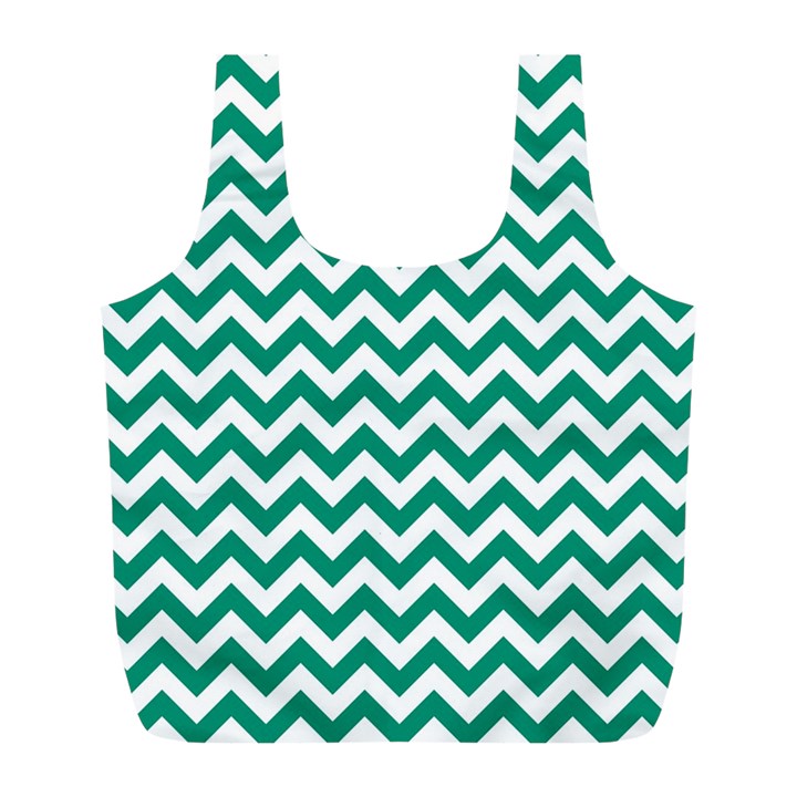 Emerald Green And White Zigzag Reusable Bag (L)