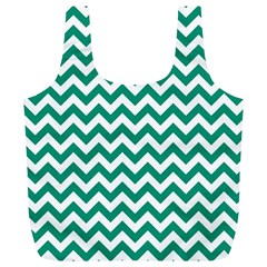 Emerald Green And White Zigzag Reusable Bag (xl) by Zandiepants