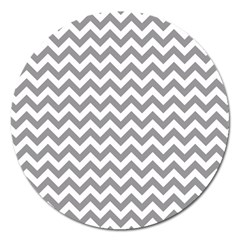 Grey And White Zigzag Magnet 5  (round) by Zandiepants