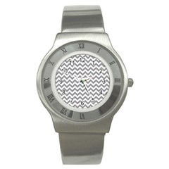 Grey And White Zigzag Stainless Steel Watch (slim) by Zandiepants