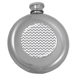 Grey And White Zigzag Hip Flask (Round) Front