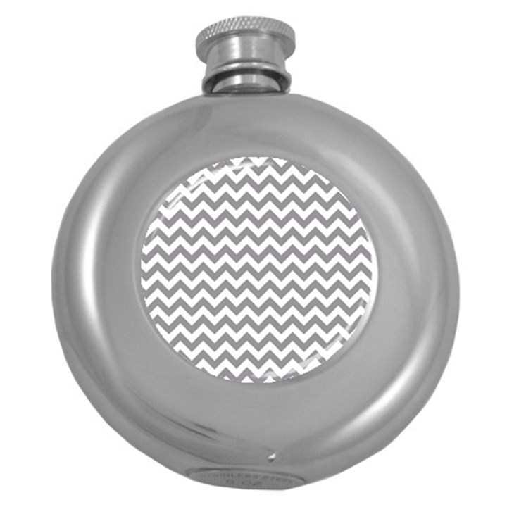 Grey And White Zigzag Hip Flask (Round)