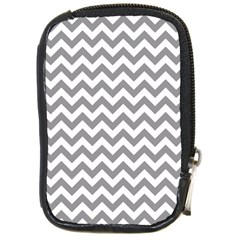 Grey And White Zigzag Compact Camera Leather Case by Zandiepants