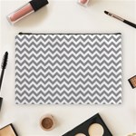 Grey And White Zigzag Cosmetic Bag (Large) Front