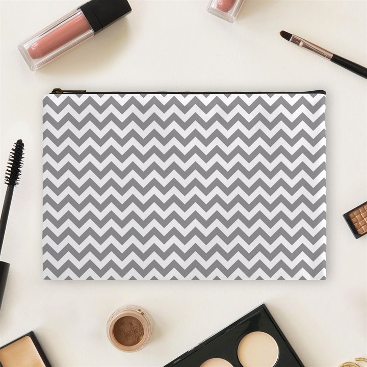 Grey And White Zigzag Cosmetic Bag (Large)